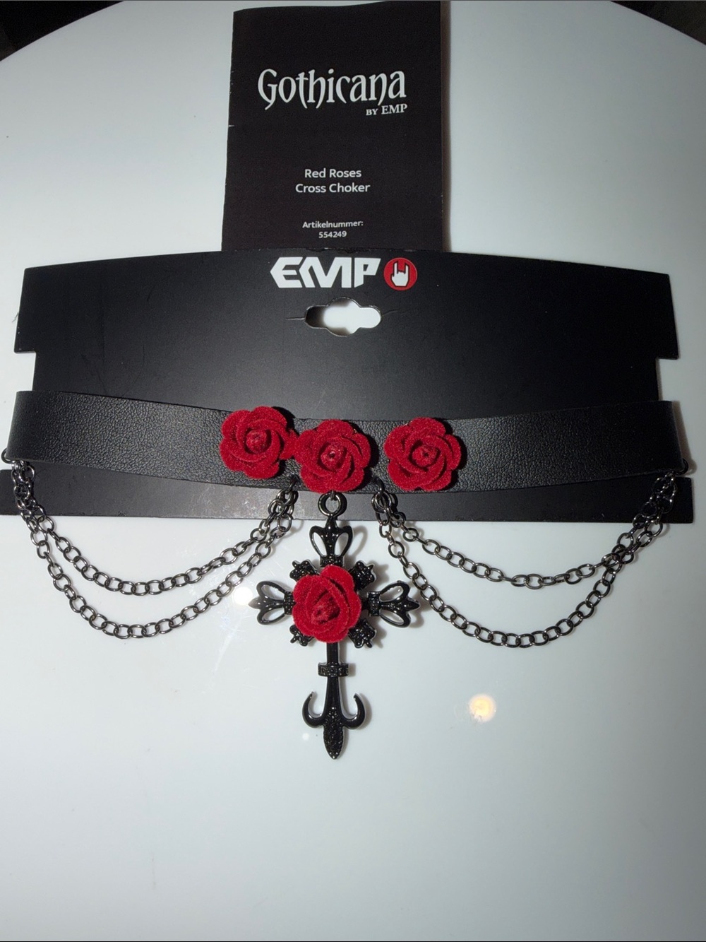 Gothicana Red Rose Cross Layered Leather Choker BRAND NEW